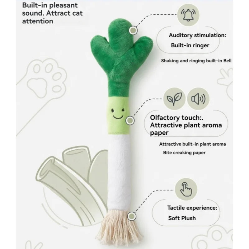 Cute Scallion Shaped Plush Pet Toy Bite Proof Chewing Toy Teeth Cleaning Sound Interactive Play Supplies For Small Medium Pets