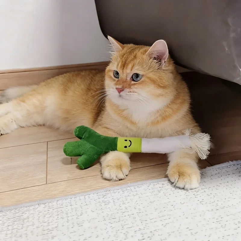 Cute Scallion Shaped Plush Pet Toy Bite Proof Chewing Toy Teeth Cleaning Sound Interactive Play Supplies For Small Medium Pets