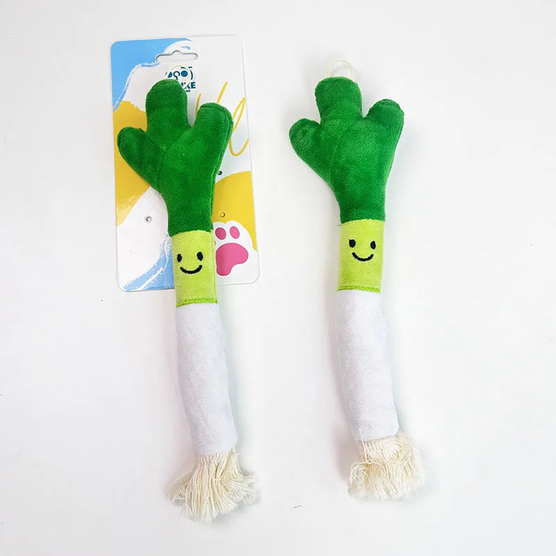 Cute Scallion Shaped Plush Pet Toy Bite Proof Chewing Toy Teeth Cleaning Sound Interactive Play Supplies For Small Medium Pets